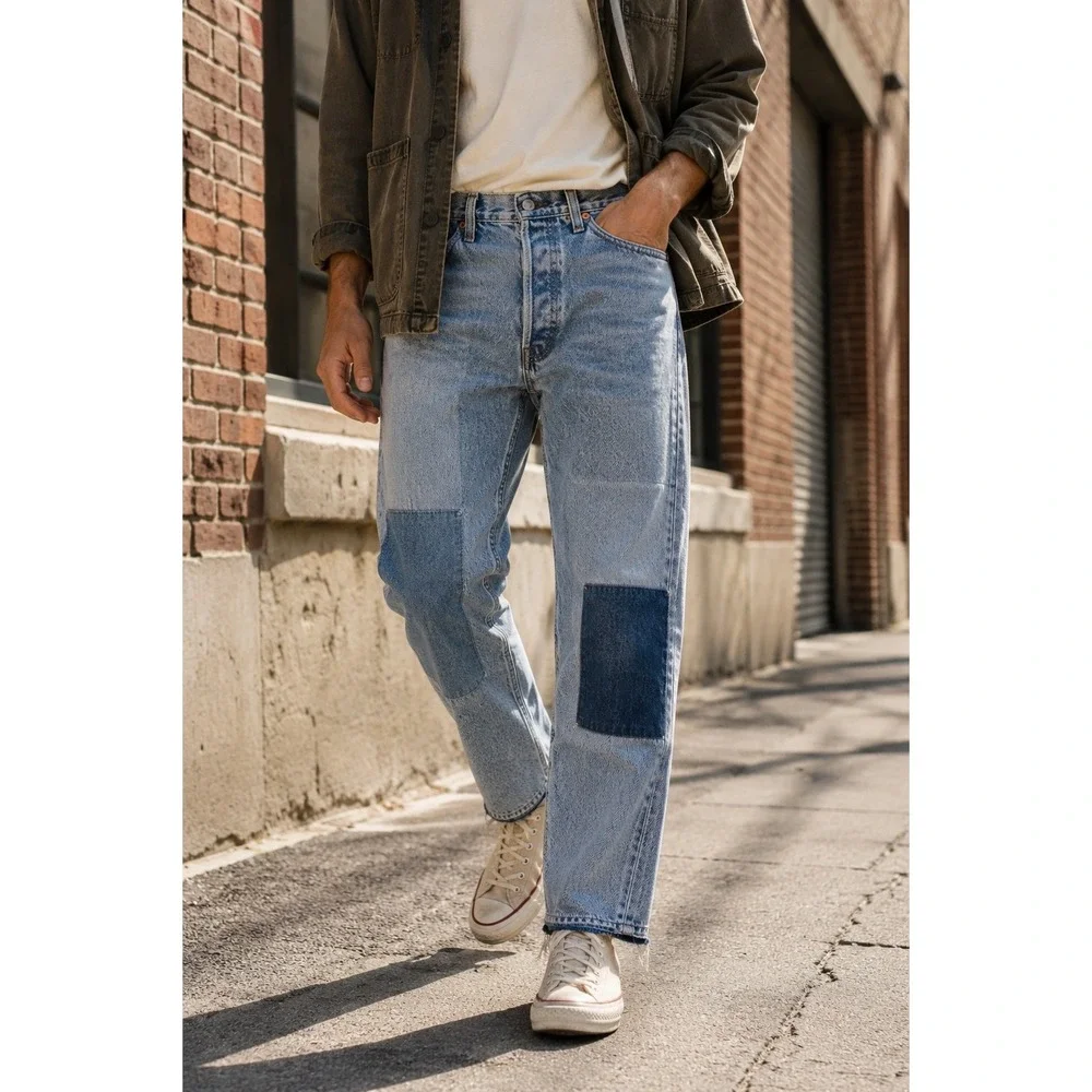Levi's 501 Premium Strong‎ Patchwork Jeans Distressed Straight Leg 33x34 Men